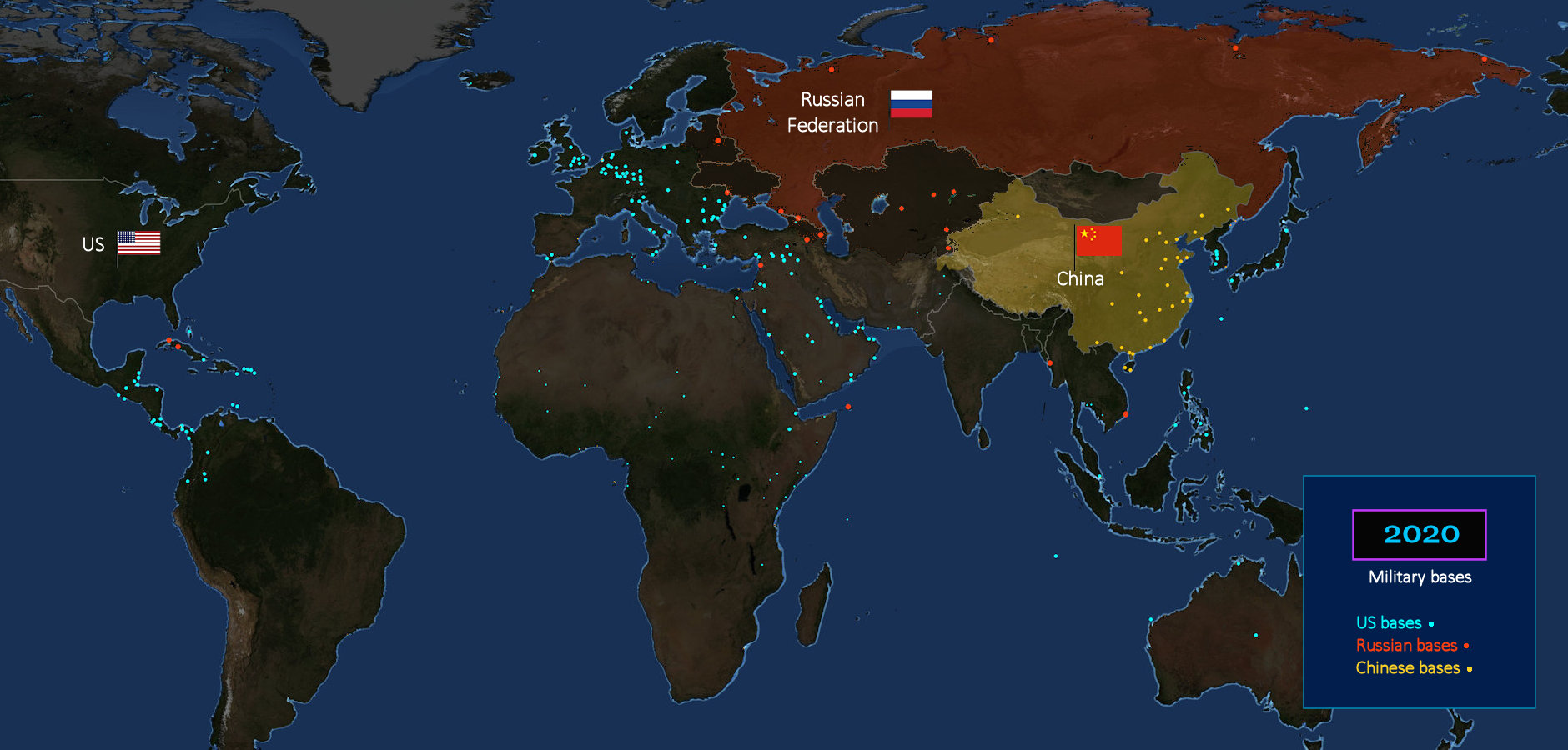 Big Three military bases, 2020 map